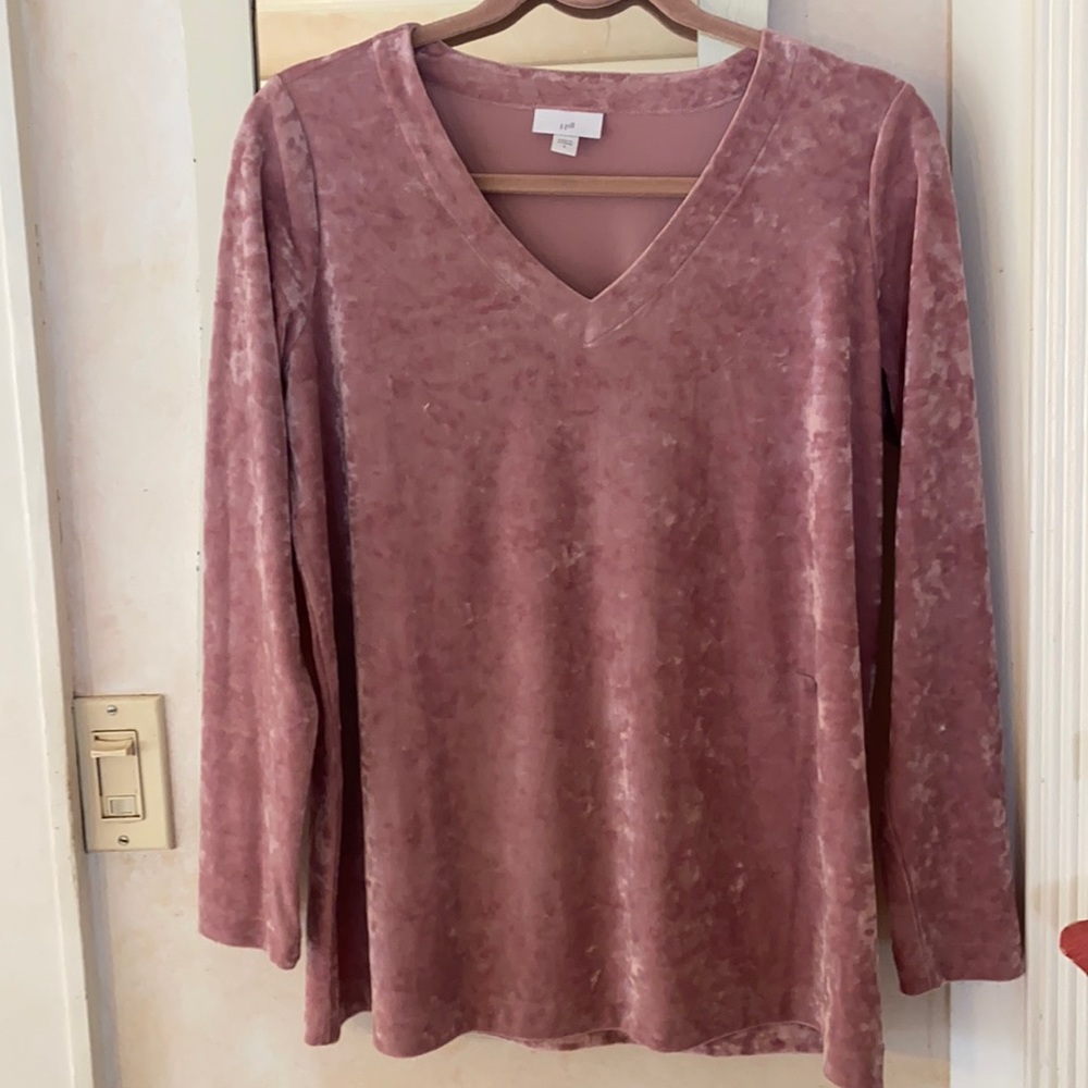 NWOT J JILL DUSTY ROSE CRUSHED VELVET V NECK TOP SIZE SMALL